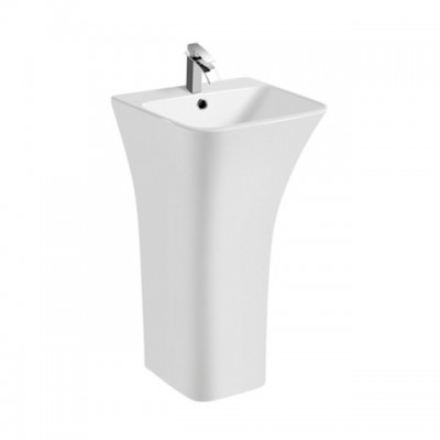 Modern design white color square pedestal washing hand basin/ sink for bathroom