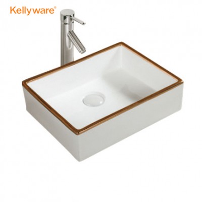 Special Modern Design White and Gold Line Bathroom Basin Color Sink with Cheap Price sink Lavobo lavatory