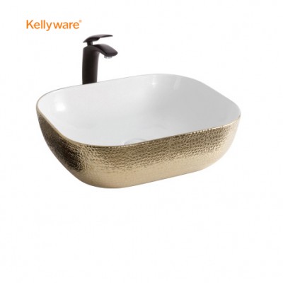 Hot sale rectangle luxury  gold ceramic designer art wash basin in  bathroom