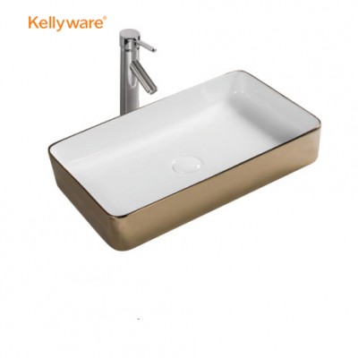 New design bathroom sink gold  washbasin rectangular art ceramic basin